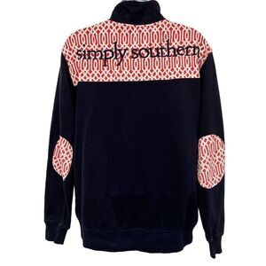 2/$30 Simply Southern Navy Vine Embroidered Quarter Zip Sweatshirt Pullover Top